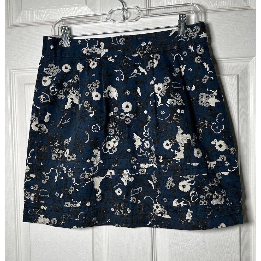 Ann Taylor Loft Skirt Womens Size 2 Petite Floral Blue Cream‎